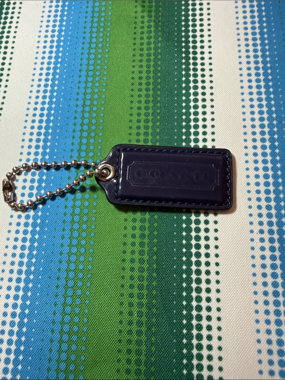 Coach Navy Patent Leather Tag Charm with Silver Ball Chain